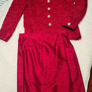 Jacket with jeweled buttons, knee length pencil skirt